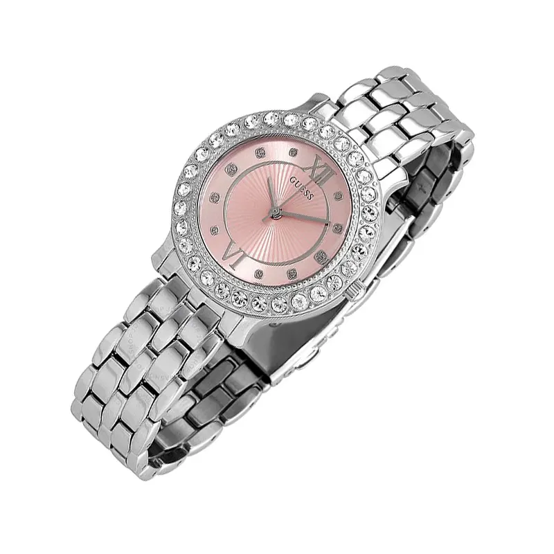 Guess Rhinestone-embellished Pink Dial Ladies Watch- W1062L2